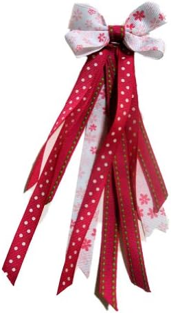 Pink & Green Flowers Hair Bow Ribbon Streamers Ponytail Holder (Thin Blue Scrunchie)