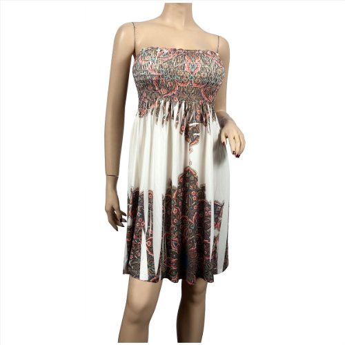 White Smocked Bodice Floral Print Babydoll Plus size Mini Dress
