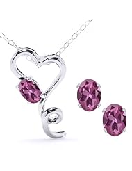 2.20 Ct Oval Pink Tourmaline 14K White Gold Pendant Earrings Set