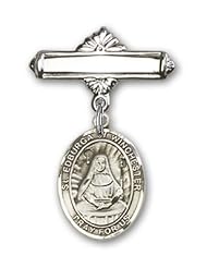 Sterling Silver Baby Badge with St. Edburga of Winchester Charm and Polished Badge Pin