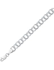 7" 14K White Gold Narrow Polished Diamond Cut Double Link Charm Bracelet w/ Lobster Clasp