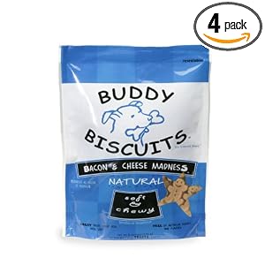Cloud Star Soft & Chewy Buddy Biscuits Dog Treats, Bacon and Cheese Madness, 6-Ounce Pouches (Pack of 4)