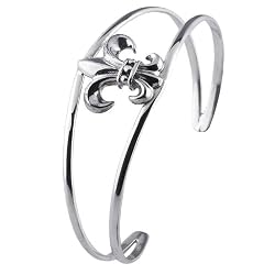Sterling Silver Open Fleur De Lis Cuff Bracelet 24mm