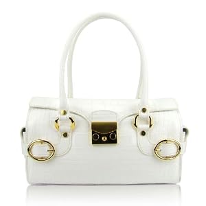 L.A.P.A. Italian Designer Satchel Handbag in Black or White Croc Embossed Leather