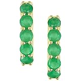 14K Yellow Gold Emerald Huggie Earrings