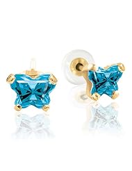 Blue Butterfly Cubic Zirconia Earrings in 14kt Yellow Gold - Butterfly Backs