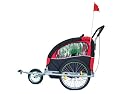 KMS Child 3 In 1 Folded Bike Trailer Stroller Jogger Seat Buggy Lightweight Red Black 1-2 Child 5 Point Harness With Canopy Visible Flag