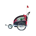 3 in 1 Kinderanh�nger - faltbarer Fahrradanh�nger, Jogger, Kinderwagen; rot-schwarz, f�r 1-2 Kinder, 5-Punkt-Sicherheitsgurt, mit �berdachung, sichtbare Fahne