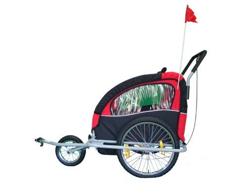 Kms Child 3 In 1 Folded Bike Trailer Stroller Jogger Seat Buggy Lightweight Red Black 1-2 Child 5 Point Harness With Canopy Visible Flag Picture