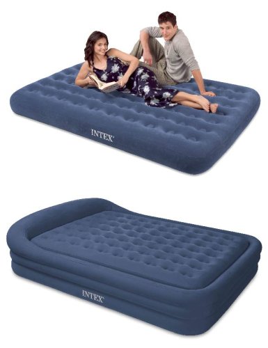 Intex Comfort Rest (Midnight-Blue) Queen Raised Frame Airbed Mattress w/ Hand-held AC Pump - Convertible into 2 Mattress Pads