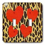 Florene Décor II - Cheetah Print With 4 Red Hearts - Light Switch Covers - double toggle switch
