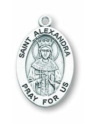 Sterling Silver Oval St. Alexandra w/ 18" Chain Patron Saint Oval 7/8" Medal Pendant Necklace w/ Gift Box 7/8"x1/2" Patron Saint St. Medal Pendant Necklace In Gift Box