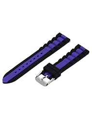22mm Premium Silicone Striped Black / Rich Purple - Easily Interchangeable Replacement Watch Band / Strap - Fits All Watches!!!