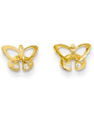 MadiK® Childrens 14k Yellow Gold Baby Butterfly with Clear CZ Post Earrings