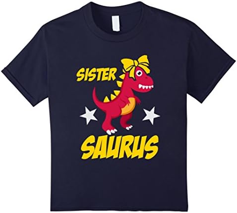 Kids Sister Saurus Cute Gift for Big Sister Girls T-Rex T-Shirt 12 Navy