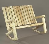46" Natural Cedar Log-Style Outdoor Wooden Double High-Back Rocking Chair