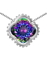 Original Star K (tm) Large Clover Pendant with 12mm Clover Cut Simulated Mystic Topaz in 925 Sterling Silver