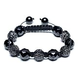 Bling Jewelry Macrame Bracelet Unisex Black Onyx Swarovski Crystal Black Beads 12mm