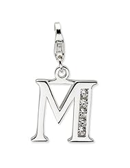Sterling Silver CZ Letter M w/Lobster Claw Clasp Clasp Charm