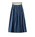 Women's Elastic Waist Mid Length Denim Skirt (Dark Blue)