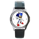 Round Silver Metal Watch of Sonic the Hedgehog (Shadow the Hedgehog, Sega, Adventure, Shuffle, Blast, Triple Trouble, Drift, Unleashed, High Speed, Riders, Rivals, Rush, PS2, PS3, Dreamcast, XBox 360, Wii, PSP)