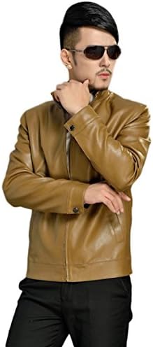 Erechtheus Men's Solid Faux-Leather Bomber Jacket (X-Small, Khaki)