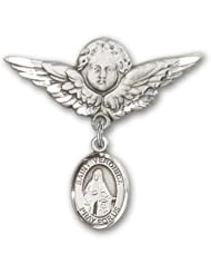 Sterling Silver Baby Badge with St. Veronica Charm and Angel with Wings Badge Pin