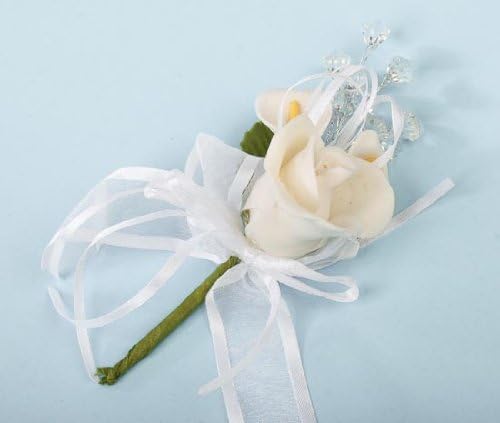 White Paste Roses, Clear Beads and Organza Ribbon Premade Corsages or Boutonnieres - Package of 6