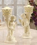 8 high Pair of Ivory Pierced Ceramic Candle Holders with Angel