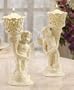 8"" high Pair of Ivory Pierced Ceramic Candle Holders with Angel