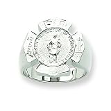 14k White Gold Fireman's Badge Men's Ring