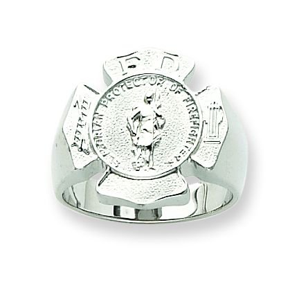 14k White Gold Fireman's Badge Men's Ring