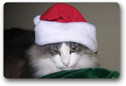 New Arrival Christmas Doormats - Funny Christmas Cat / Grumpy Cat Wearing Christmas Hat Custom Personalized Durable Machine-washable Indoor/outdoor Door Mat 23.6"(L) x 15.7"(W) Inch