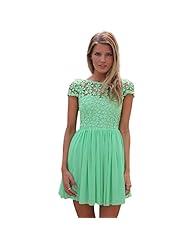 Chiffon/Tulle Embroidered Lace Short Sleeves  Dress