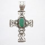 Rocki Gorman Sterling Silver Cross with Oval Green Turquoise Stone, #9100