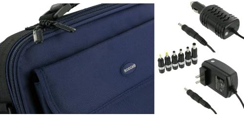 rooCase 3n1 Combo - Packard Bell 11.6-Inch Dot M Netbook Carrying Bag Case with 12v Car and AC Adapter Wall Charger - Dark Blue / Black Classic Series