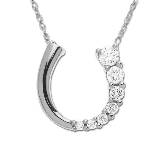 14k White or Yellow Gold Journey Diamond Horseshoe Pendant
