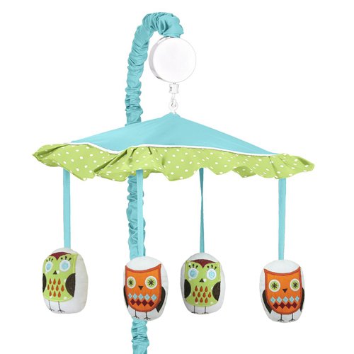 Turquoise and Lime Hooty Owl Musical Baby Crib Mobile by Sweet Jojo Designs