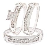 1 Carat Diamond Trio Wedding Ring Set 14k White Gold