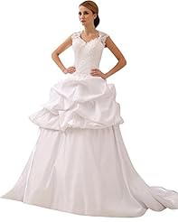 A-line V-neck Cap Sleeves Dropped   Waistline Taffeta Lace Open-Back Floor Length  Dress