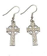 Sterling Silver Traditional Christian Celtic Cross Dangle Earrings