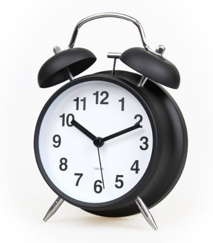 4-inch Retro Double Bell Bedside Non-Ticking Alarm Clock with Backlight - Black
