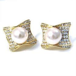 Crystal Square Faux Pearl CLIP Earrings Fashion Jewelry
