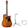 Oscar Schmidt by Washburn OG2CE Full Size Cutaway Acoustic Electric Guitar Combo with AB Gig Bag, Stand, and Strings - Flame Yellow Sunburst