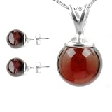Baltic Cherry Amber and Sterling Silver Simple Set, 18" Pendants 8mm Earrings 8mm