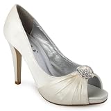 22V Ladies Satin Diamante Peep Toe Womens Bridal Evening Court Shoes