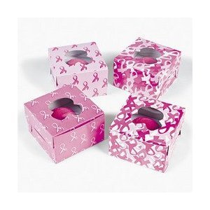 12 Pink Ribbon Cupcake Boxes
