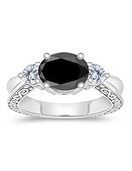 2.25 Cts Black & White Diamond Ring in 14K White Gold