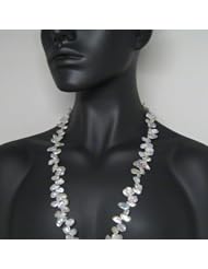 HinsonGayle AAA Handpicked Exotic Metallic 9-10mm White Keshi Cultured Pearl Rope Necklace (Glamour Collection, 32")