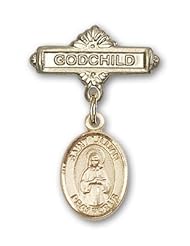 14K Gold Baby Badge with St. Lillian Charm and Godchild Badge Pin
